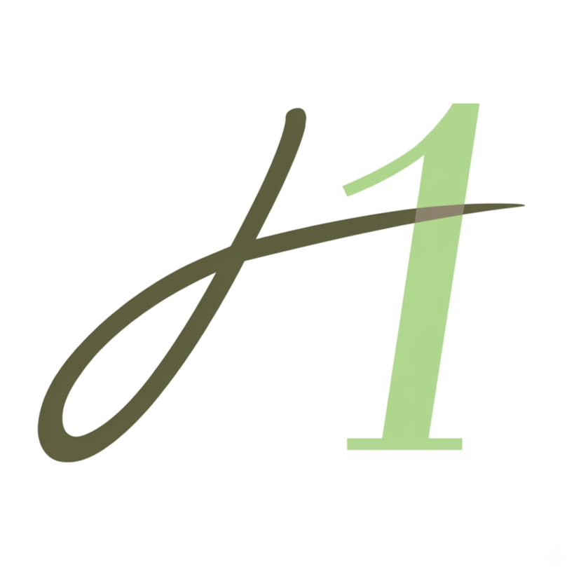 Logo featuring a dark olive green cursive letter H intertwined with a pale green serif number 1 on a white background.